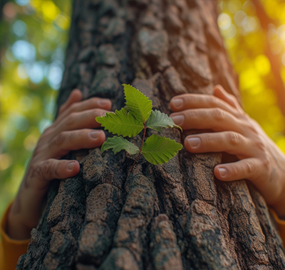 istockphoto-154422896-612x612-400x380 2 Pretty natural girl with black curled hair leaning on a tree trunk in a beautiful lush green forest