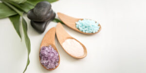 Spa accessories aromatic salt scrub and stone.